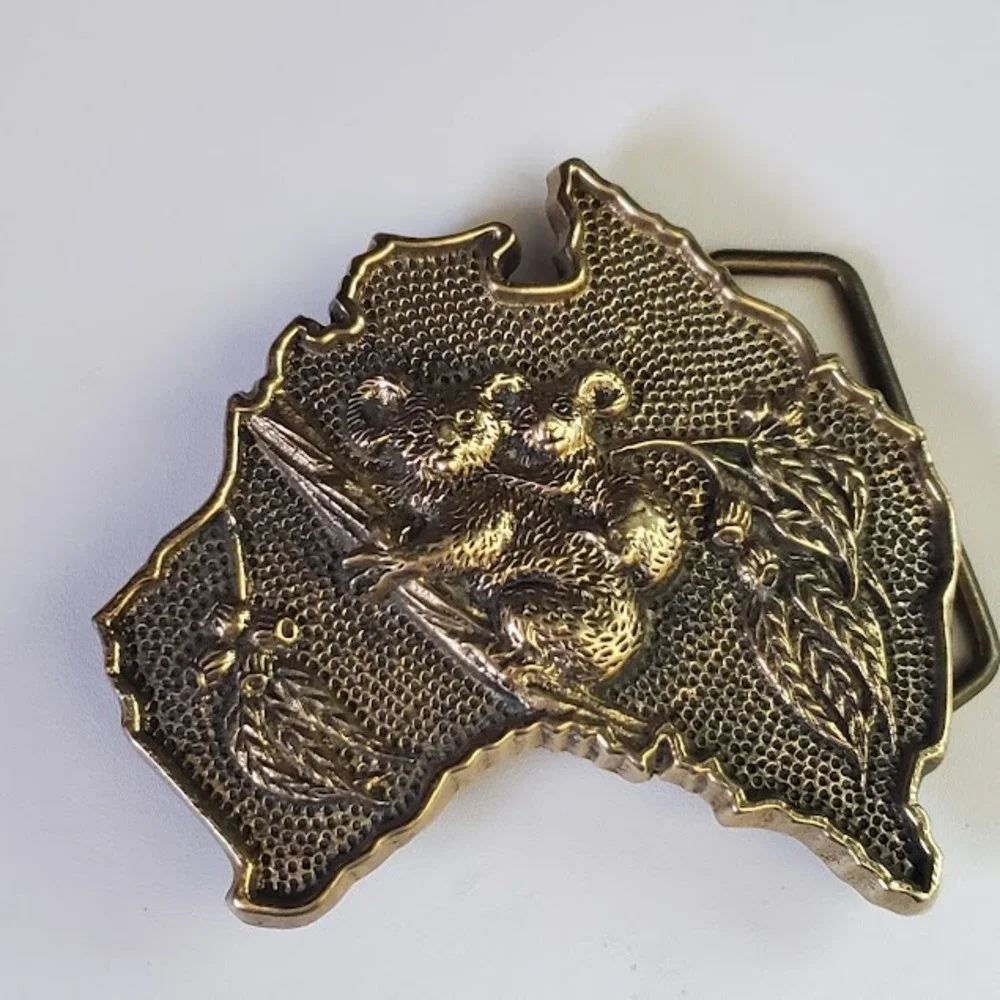 Australia Koala Bears Belt Buckle Solid Brass Wildlife Tree Souvenir Figural
